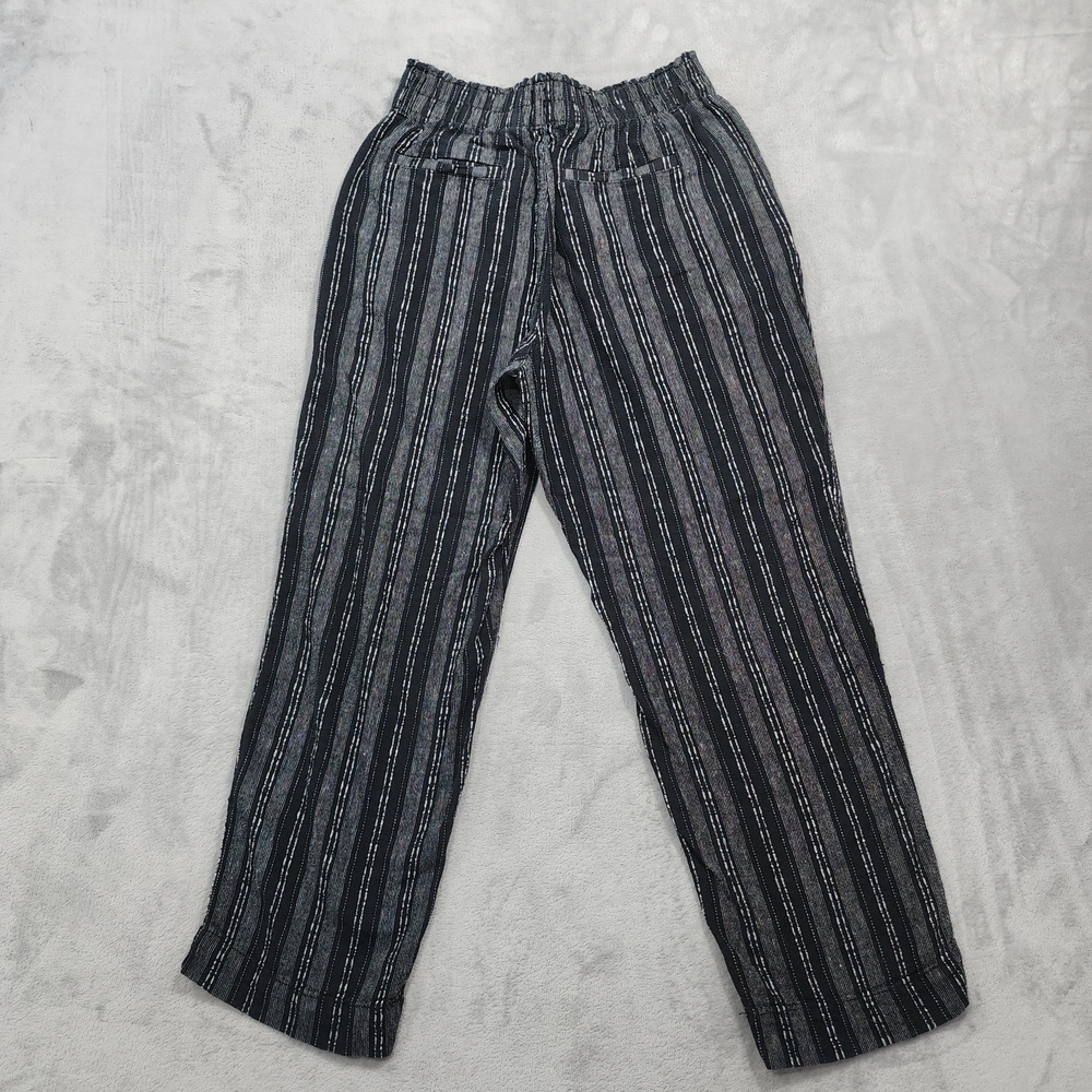Briggs Pants Womens M Black Striped Linen Rayon Pull On Ankle Straight Casual